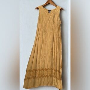 Mlle Gabrielle Mustard Yellow Sleeveless Maxi Dress with Embroidered Hem